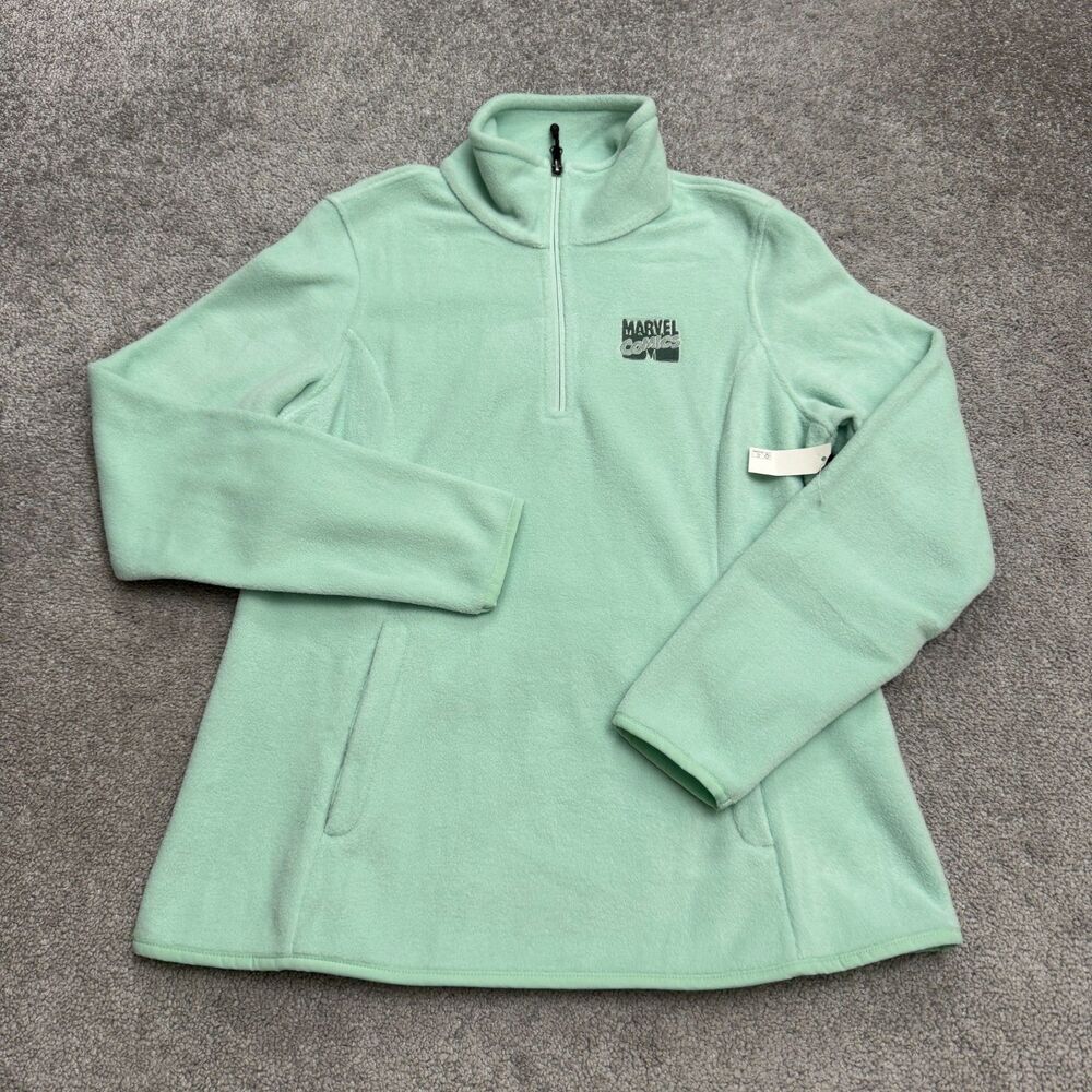 Amazon Essential Marvel Comics Fleece Jacket Women Medium Mint Green 1/2 Zip NWT
